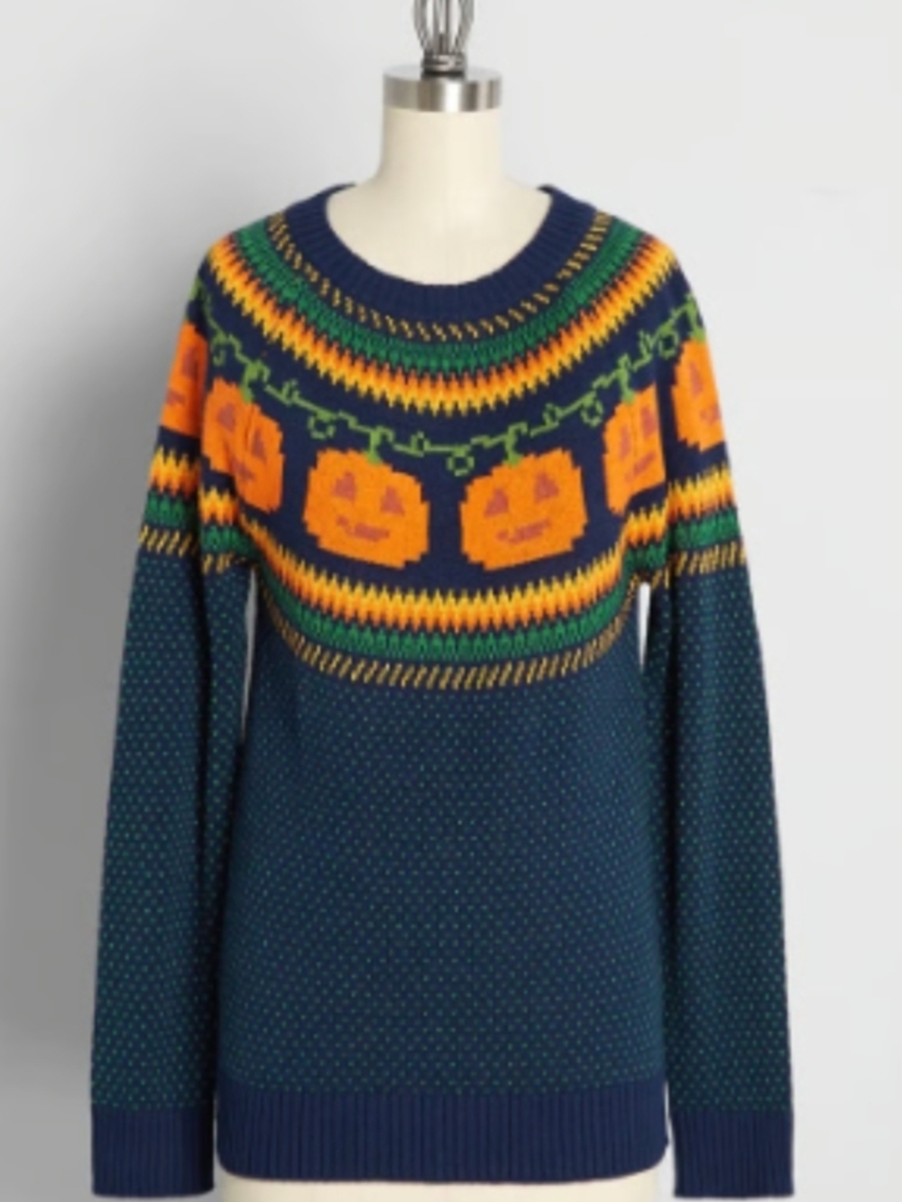 Modcloth Pumpkin Fair Isle Crewneck Sweater